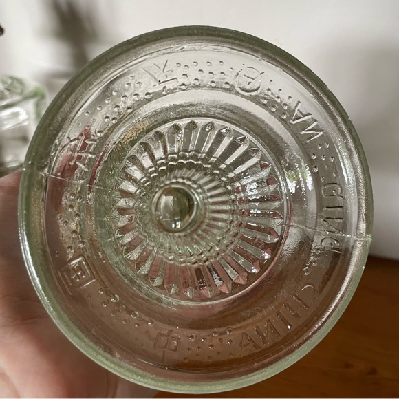 Pair of An Qing China Oil Lamps Clear Glass with Flying Birds Vintage - Picture 14 of 14